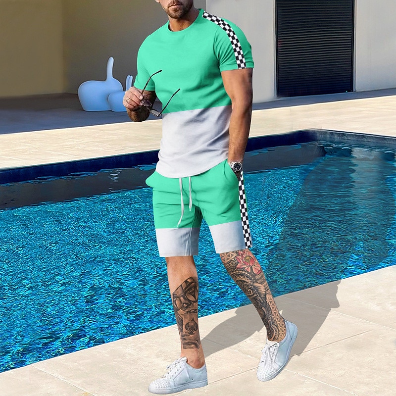 Outdoor Sport Leisure - Men's Pattern Color Blocked 2-piece Set