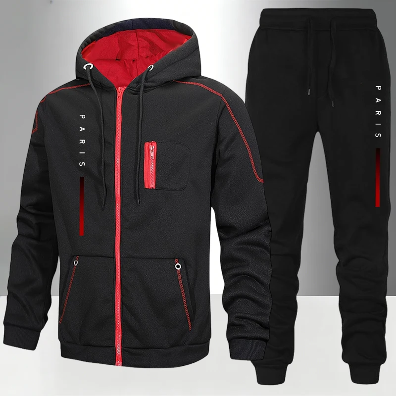 Outdoor Sports Outfit - Men's Set/Coat/Pants Paris Fashion Zipper Coat