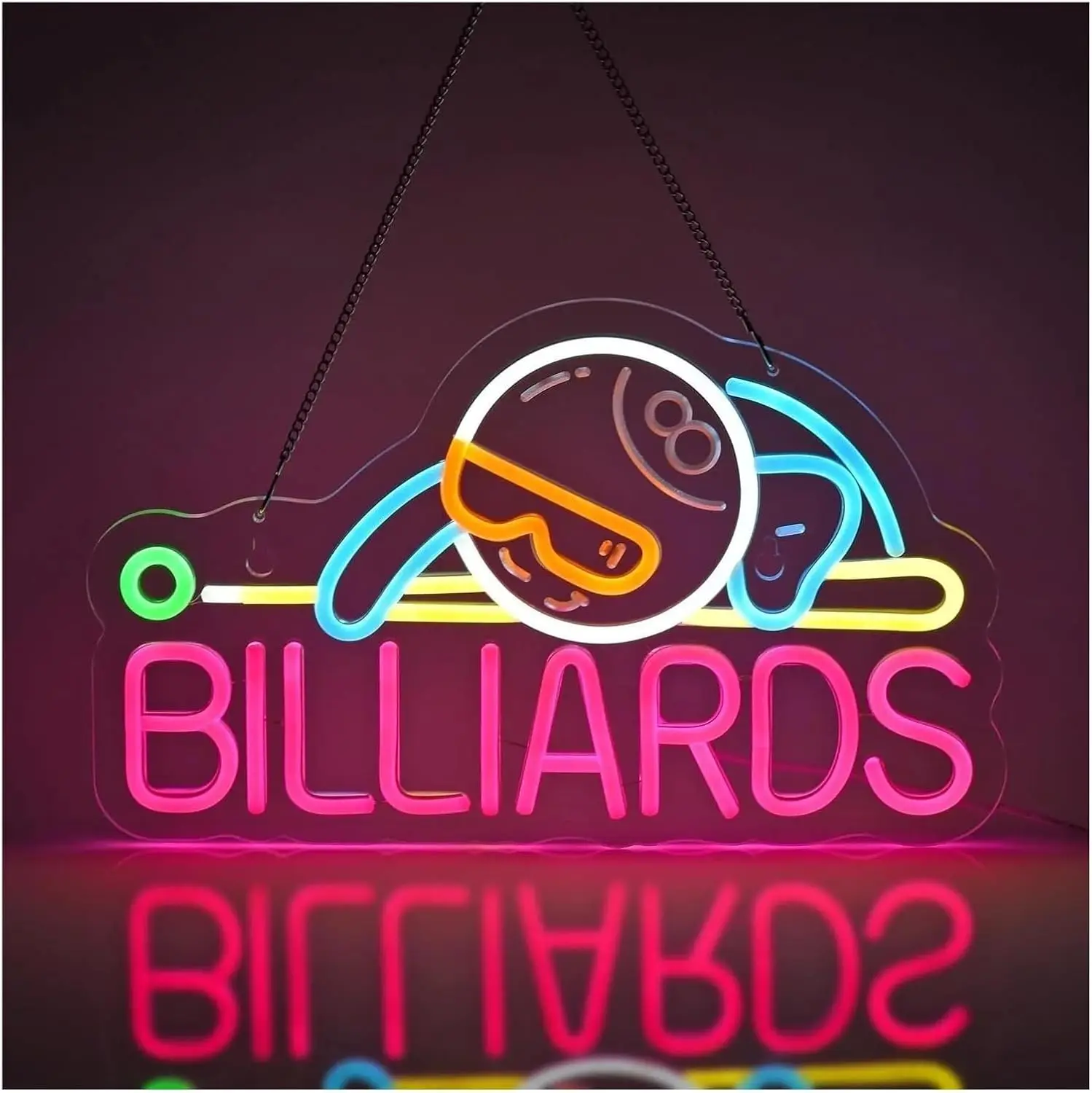 Billiards 8 Ball LED Neon Sign - Outdoor Sports Hall ulasan dan harga